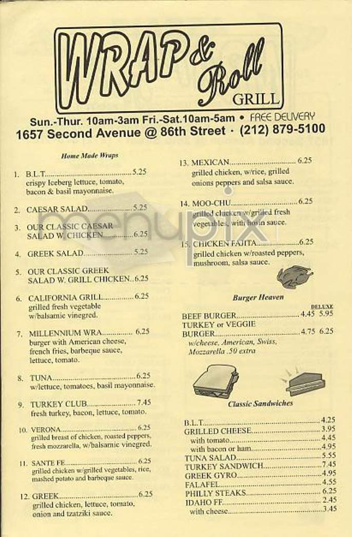 Wrap & Roll Grill - New York, NY menu_pic