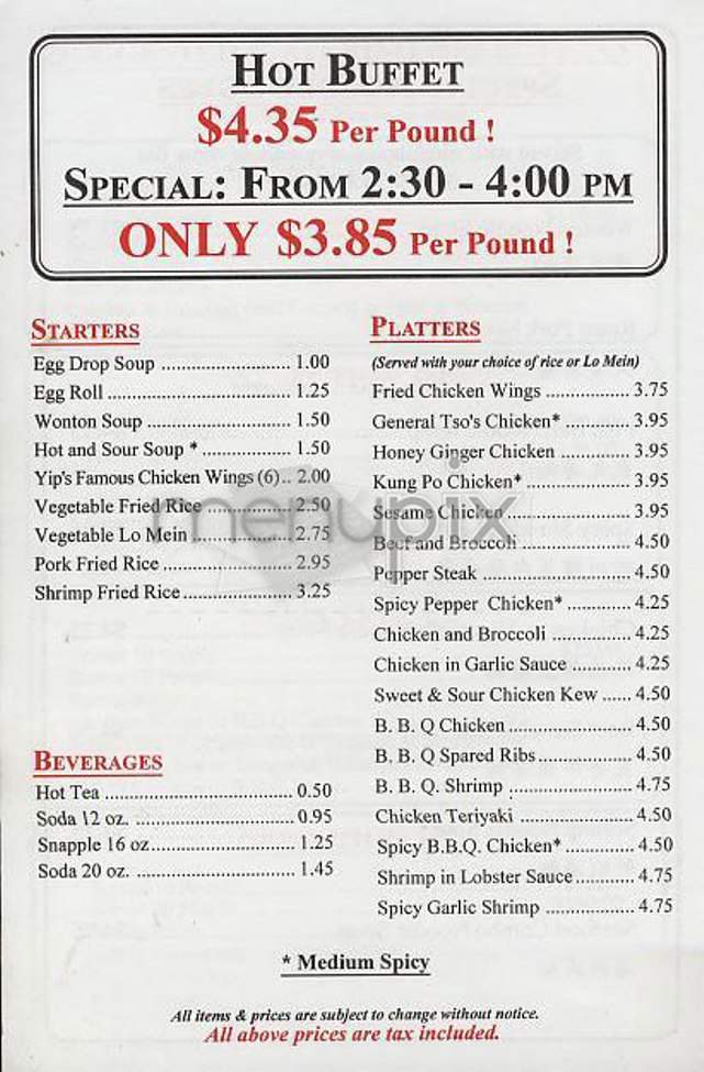 Yip's - New York, NY menu_pic