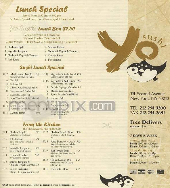 Yo Sushi - New York, NY menu_pic