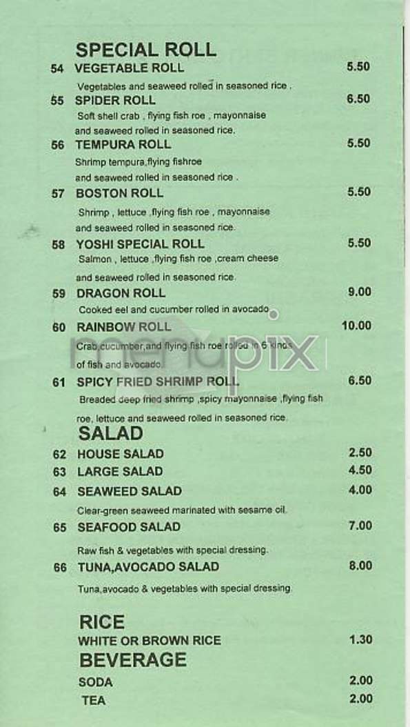 Yoshi - New York, NY menu_pic