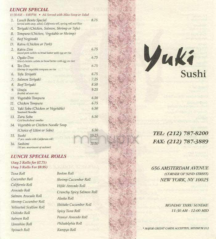 Yuki Sushi - New York, NY menu_pic