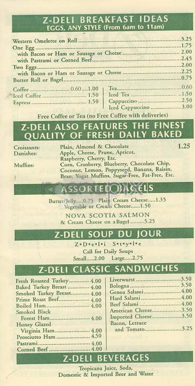 Z Deli - New York, NY menu_pic