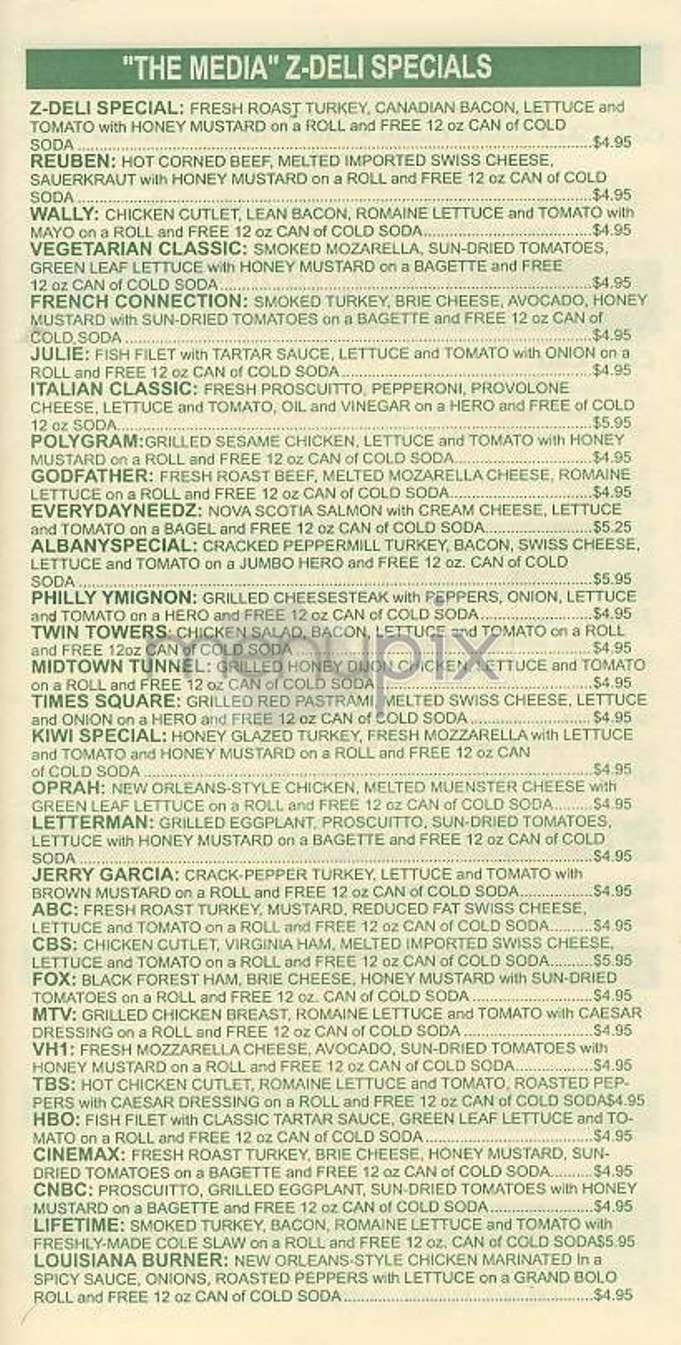 Z Deli - New York, NY menu_pic