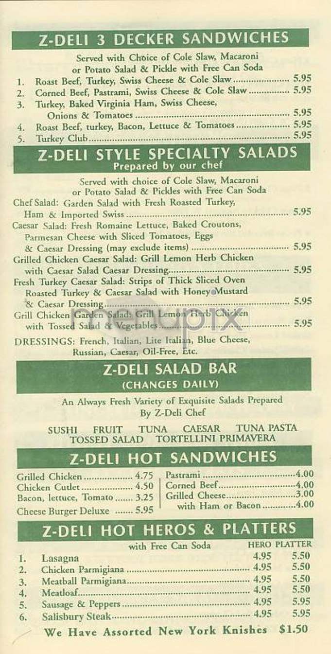 Z Deli - New York, NY menu_pic