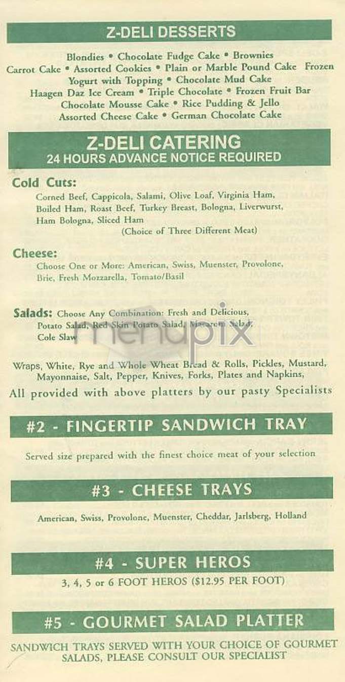 Z Deli - New York, NY menu_pic