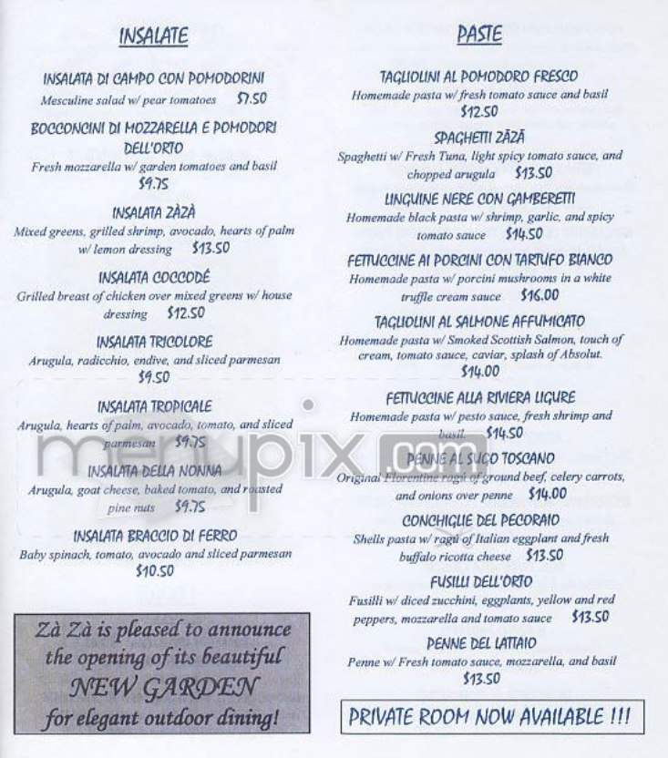 Za Za - New York, NY menu_pic