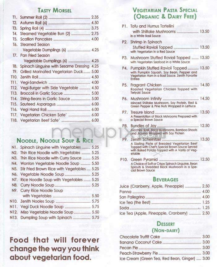 Zenith Vegetarian - New York, NY menu_pic
