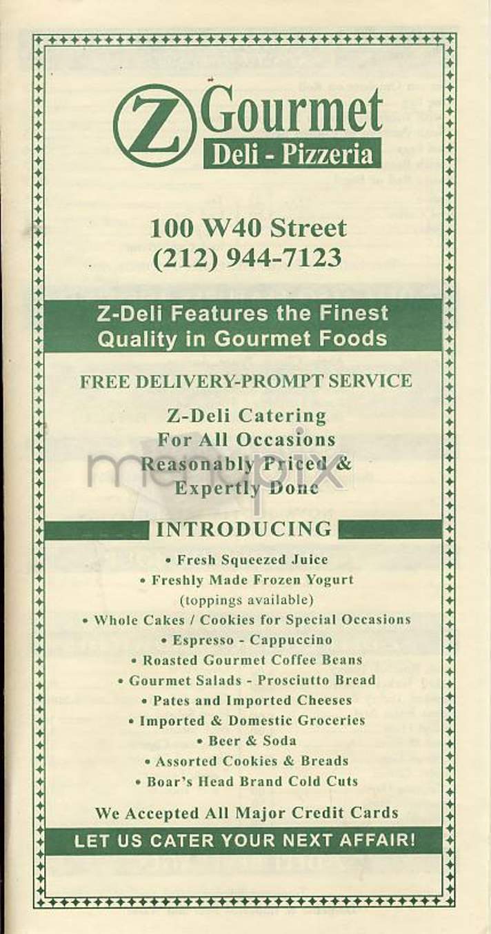 Z Gourmet Deli - New York, NY menu_pic