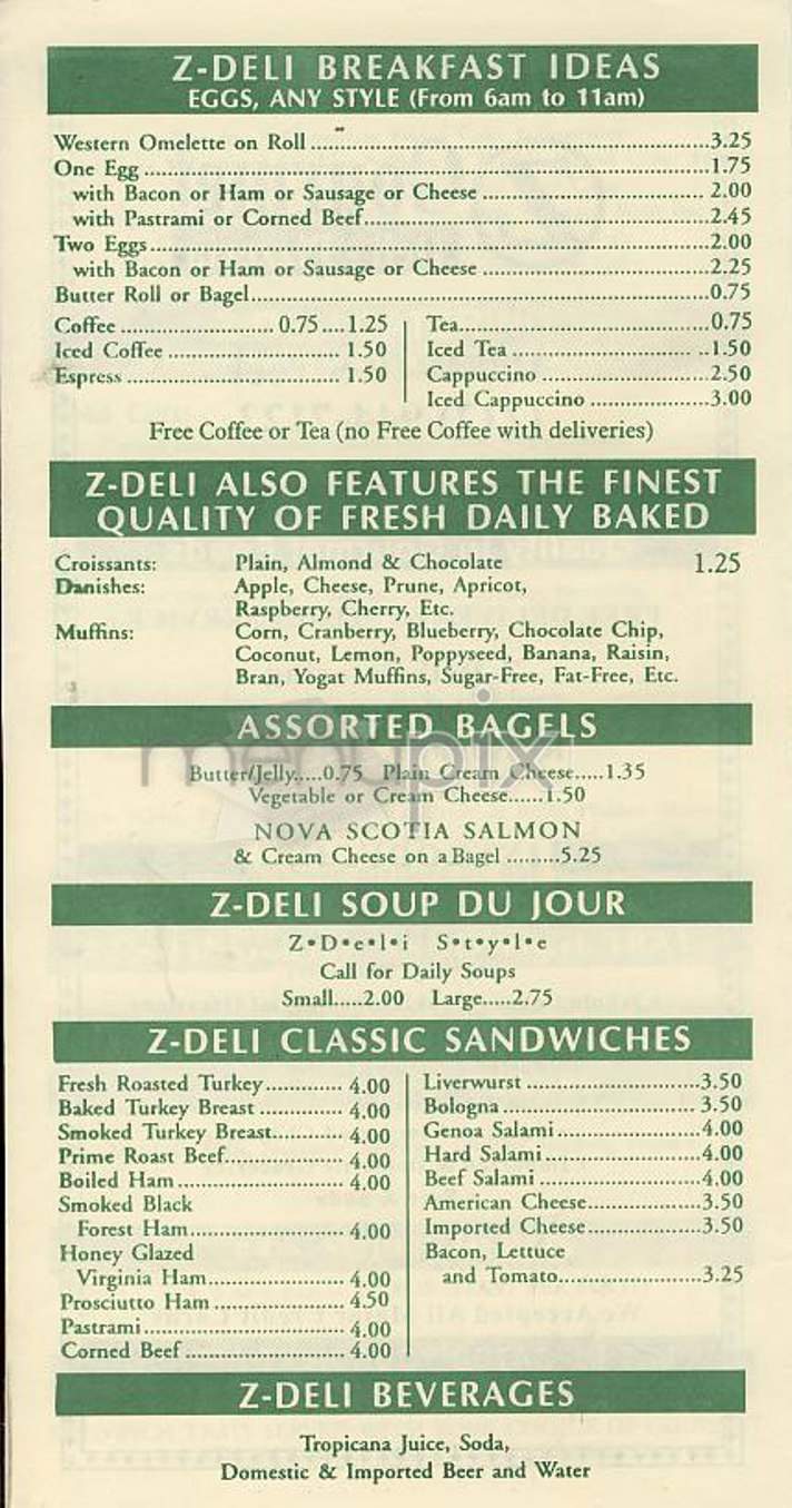Z Gourmet Deli - New York, NY menu_pic