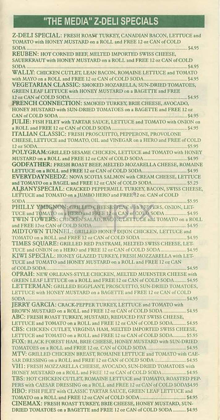 Z Gourmet Deli - New York, NY menu_pic