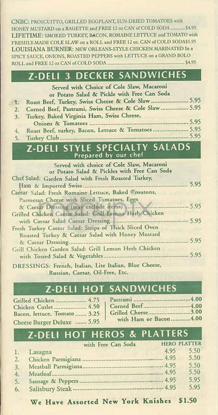 Z Gourmet Deli - New York, NY menu_pic