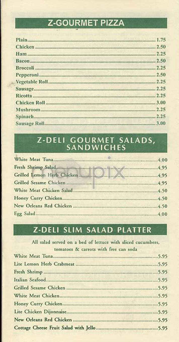Z Gourmet Deli - New York, NY menu_pic