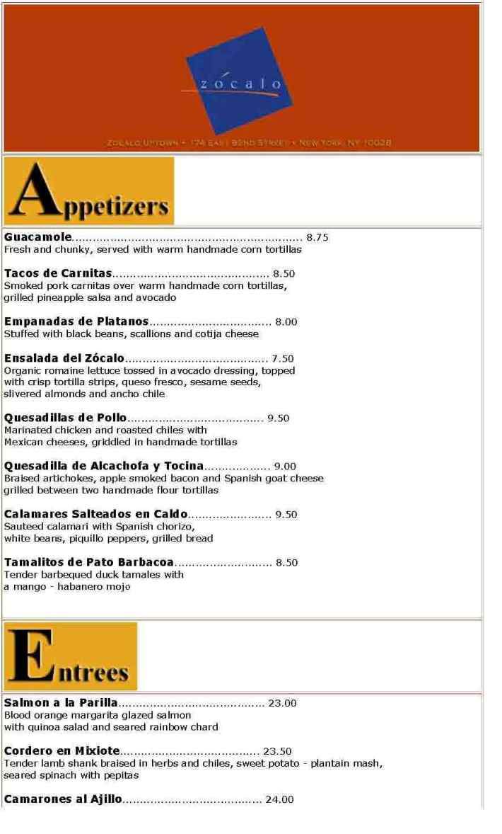 Zocalo - Milwaukee, WI menu_pic