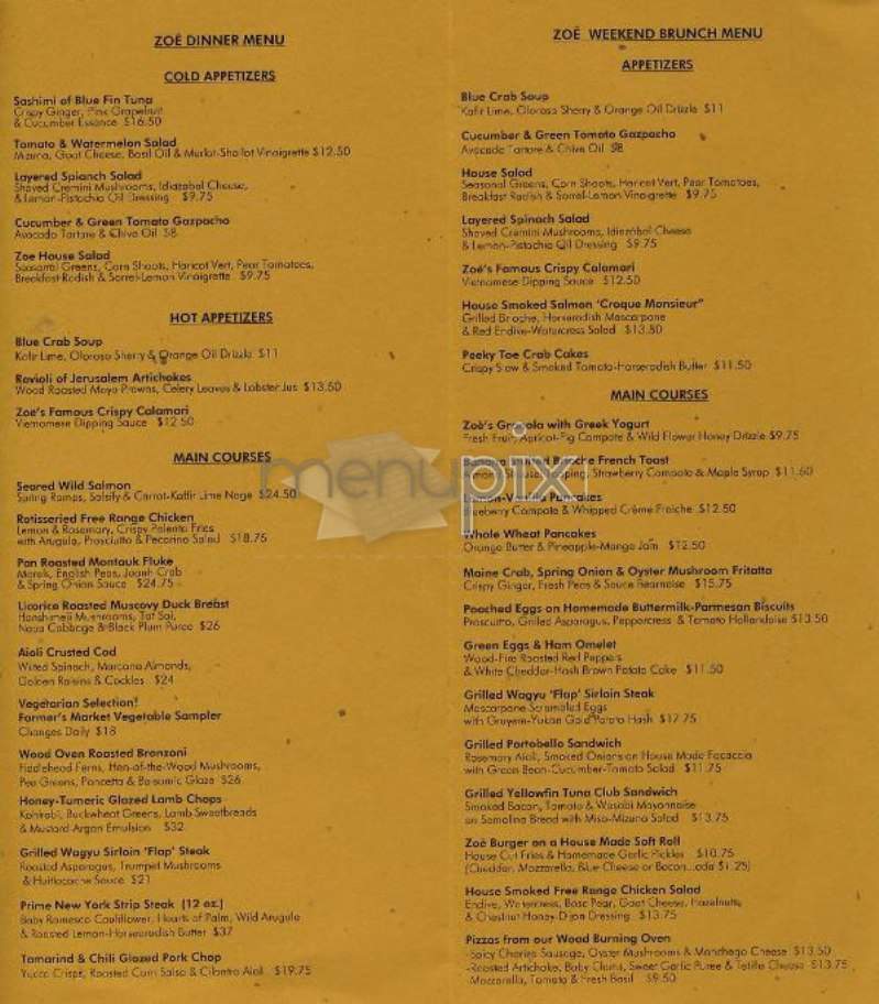 Zoe - New York, NY menu_pic