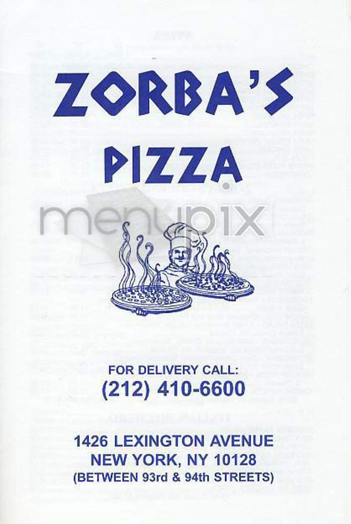 Zorba's Pizza - New York, NY menu_pic