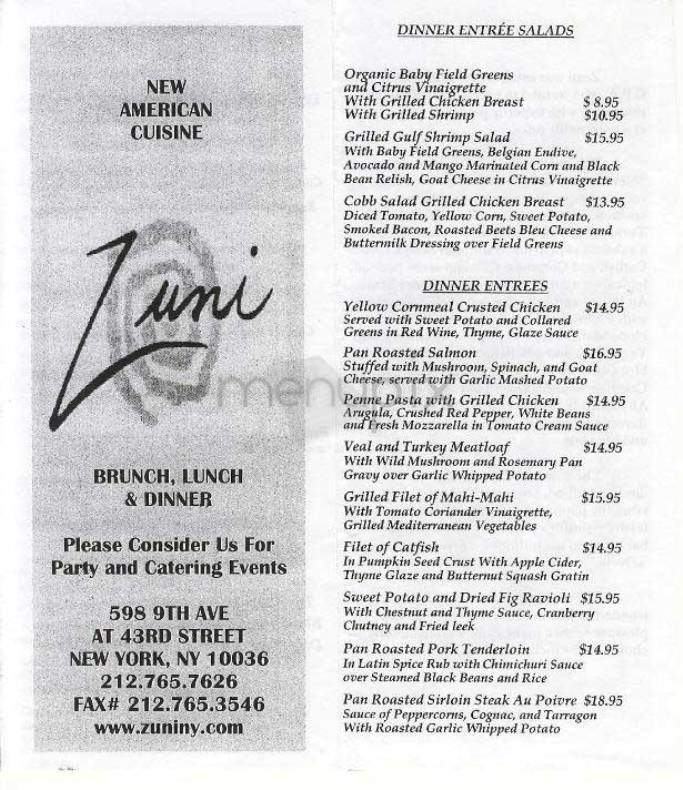Zuni - New York, NY menu_pic