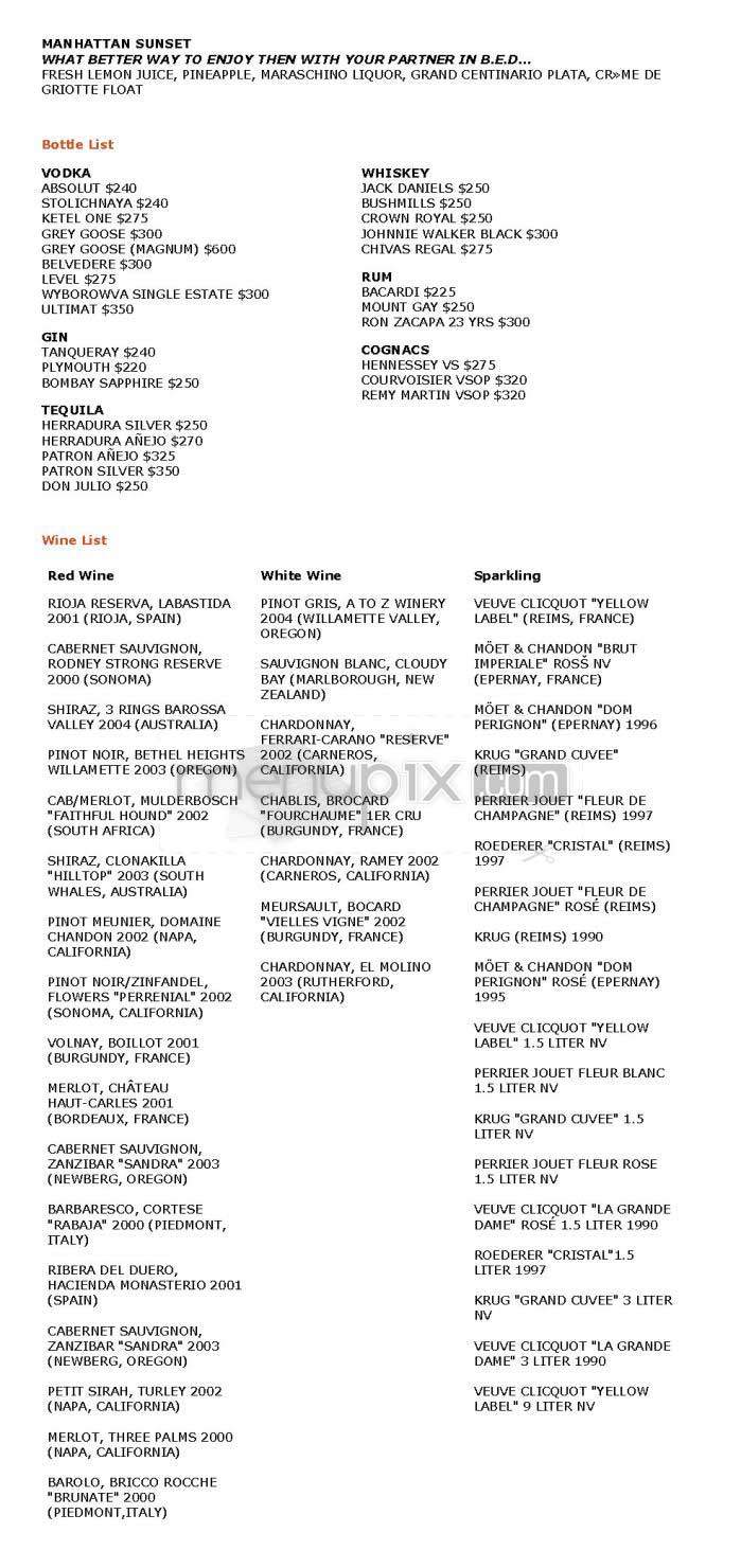 Bed - New York, NY menu_pic