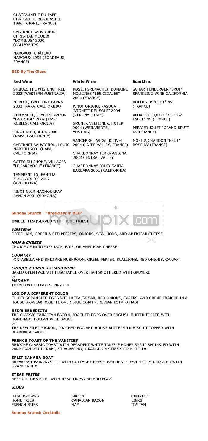 Bed - New York, NY menu_pic