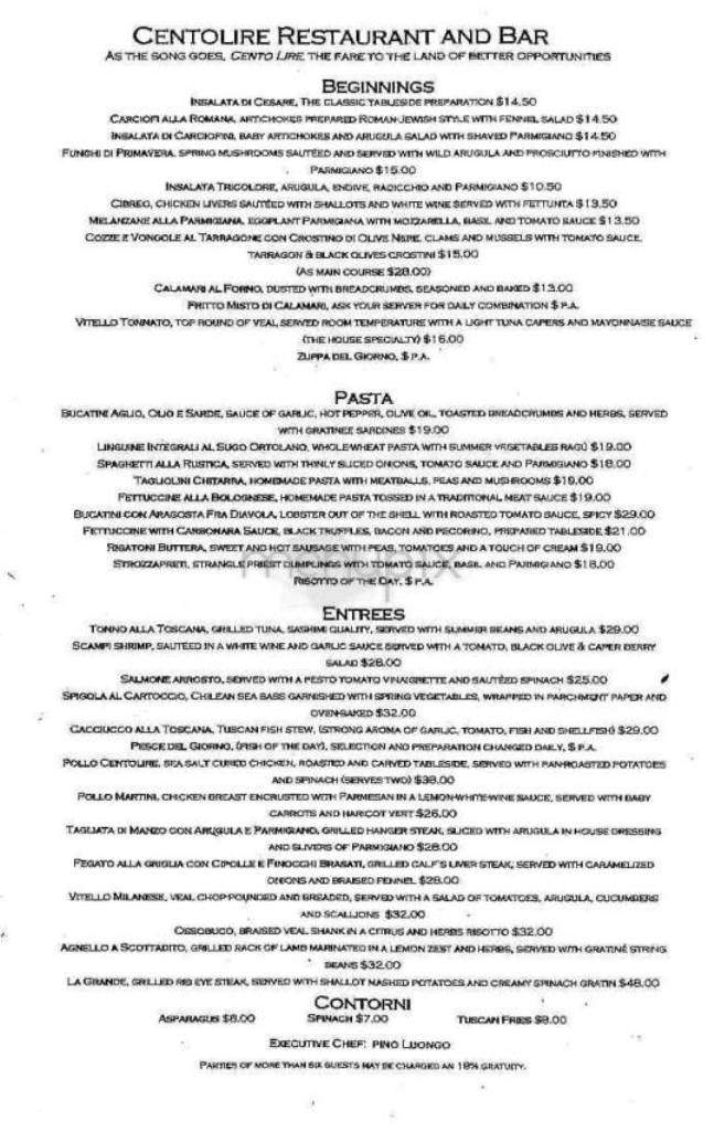 Centolire - New York, NY menu_pic
