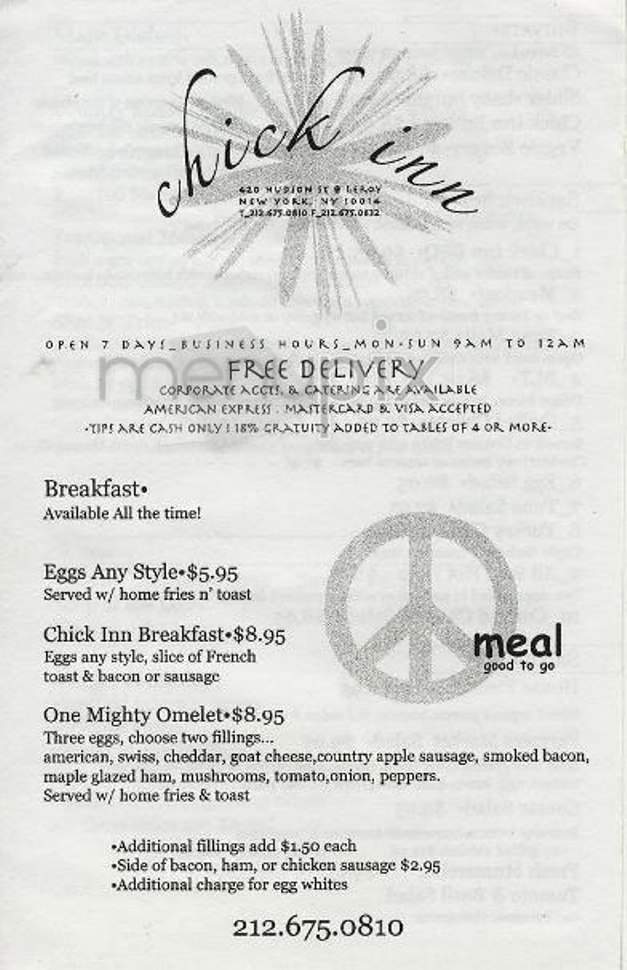 Chick Inn - New York, NY menu_pic