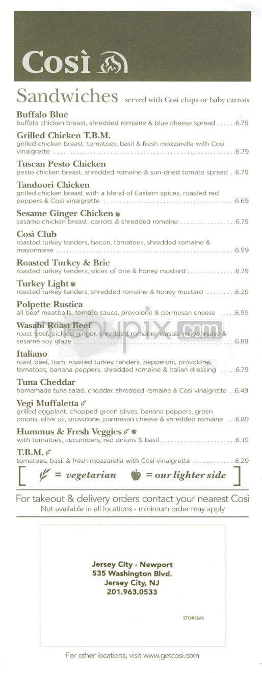 Cosi - Jersey City, NJ menu_pic