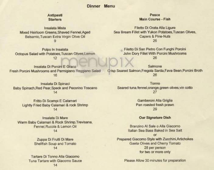 da Giacomo Ristorante - New York, NY menu_pic