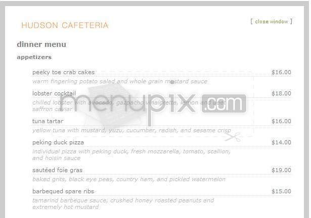 Hudson Cafeteria - New York, NY menu_pic