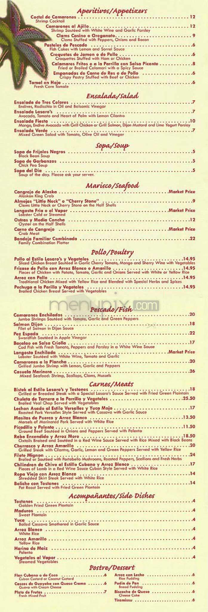 Lasaro's - New York, NY menu_pic