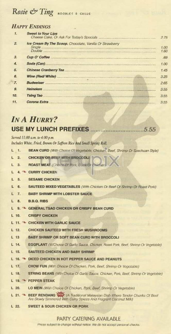 Rosie & Ting - New York, NY menu_pic
