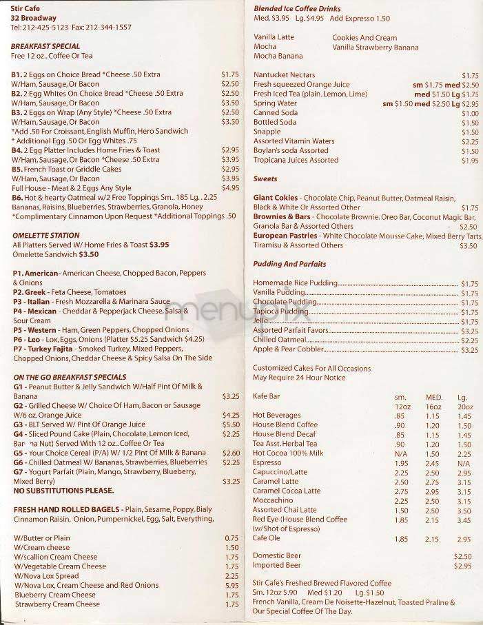 Stir Cafe - New York, NY menu_pic