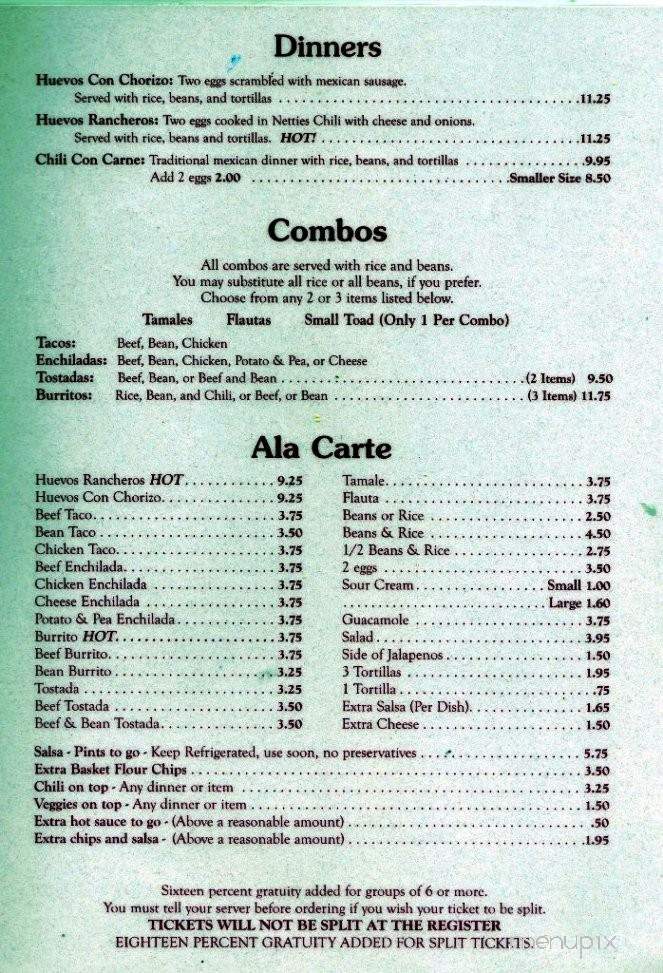 Netties Fine Mexican Food - Bellevue, NE menu_pic