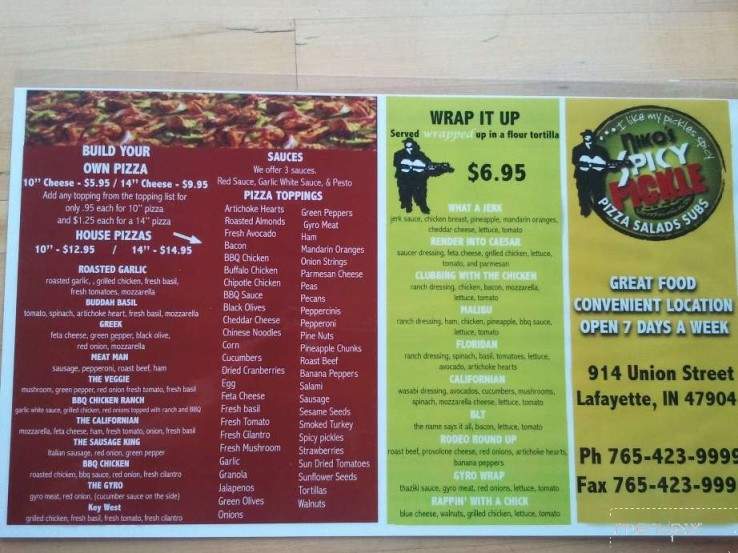 The Pickle - Lafayette, IN menu_pic