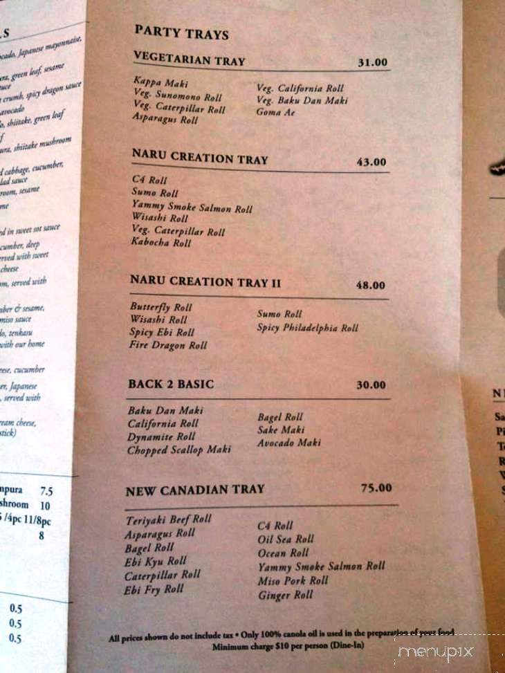 Naru sushi - Winnipeg, MB menu_pic