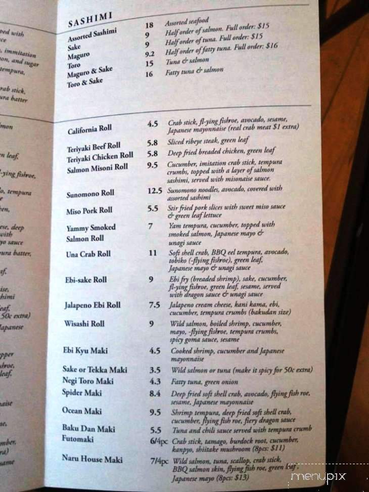 Naru sushi - Winnipeg, MB menu_pic