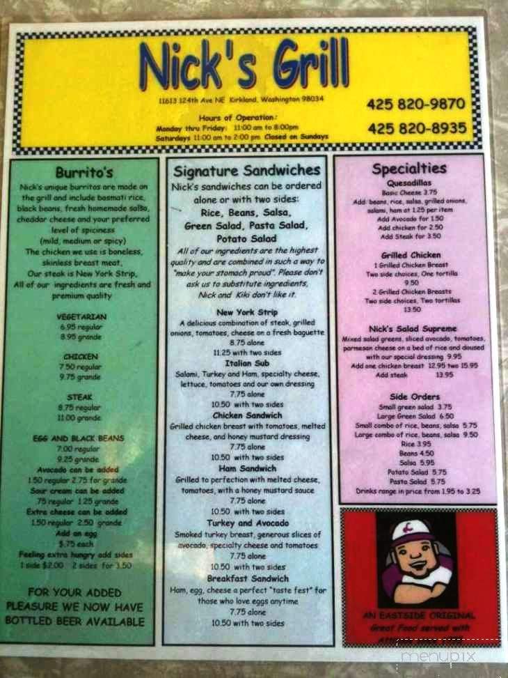 Nick's Grill - Kirkland, WA menu_pic