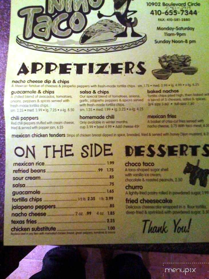 Nino Taco - Owings Mills, MD menu_pic