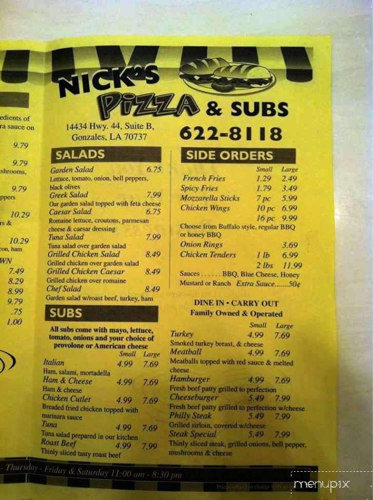 Nick's Pizza & Subs - Gonzales, LA menu_pic
