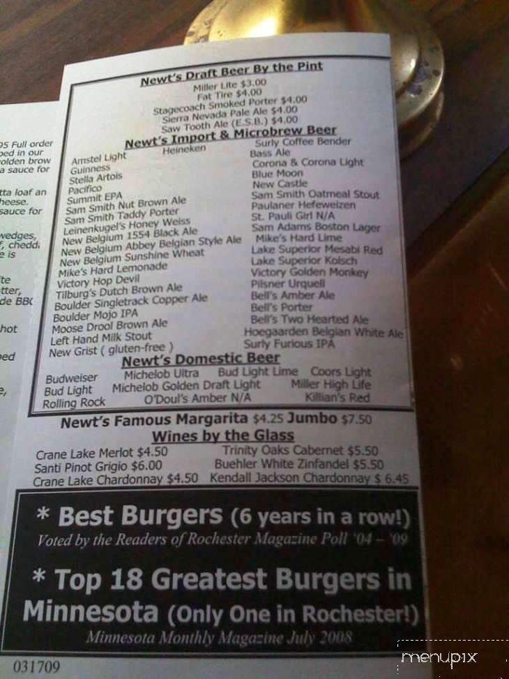 Newts - Rochester, MN menu_pic