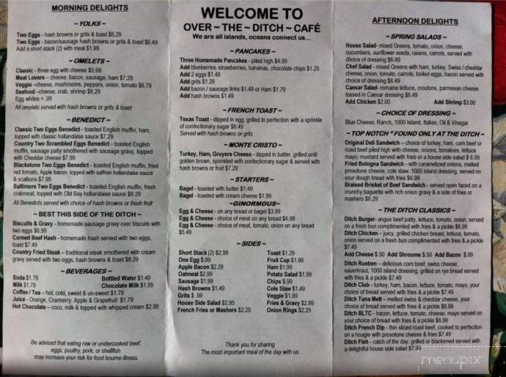 Over the Ditch Cafe - Jacksonville, FL menu_pic