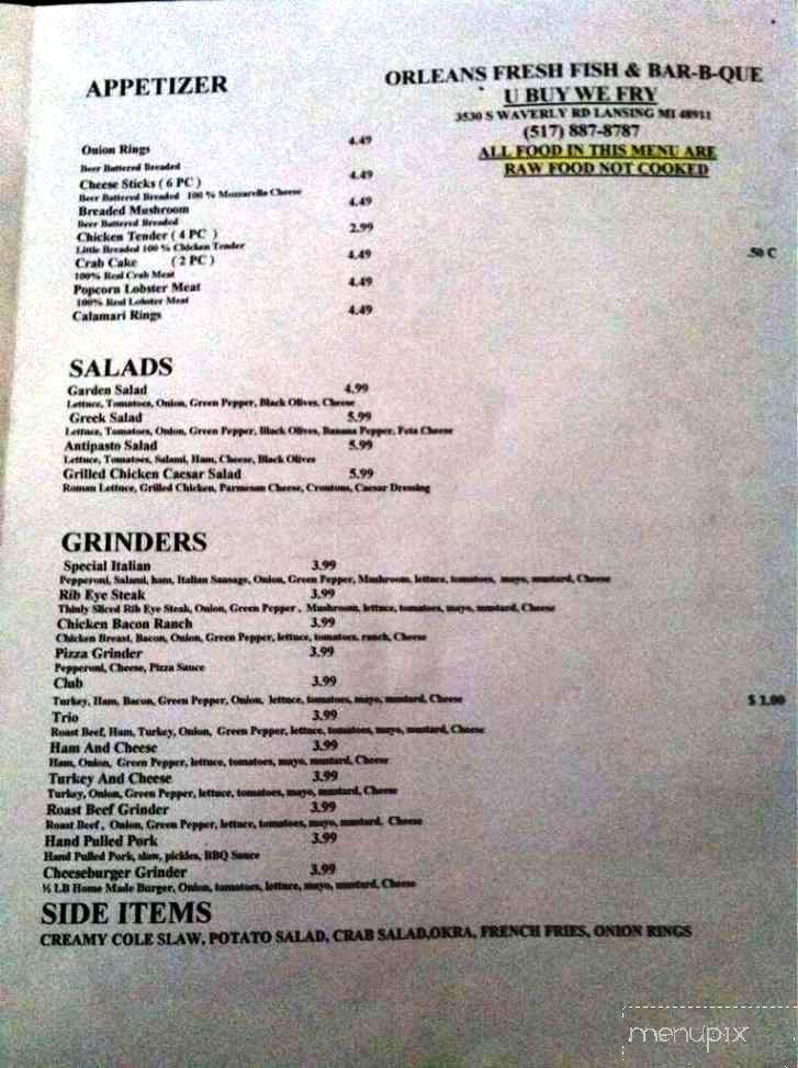 Orleans Fresh Fish and Bar-B-Que - Lansing, MI menu_pic