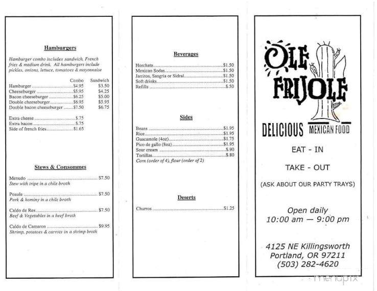 Ole Frijole - Portland, OR menu_pic