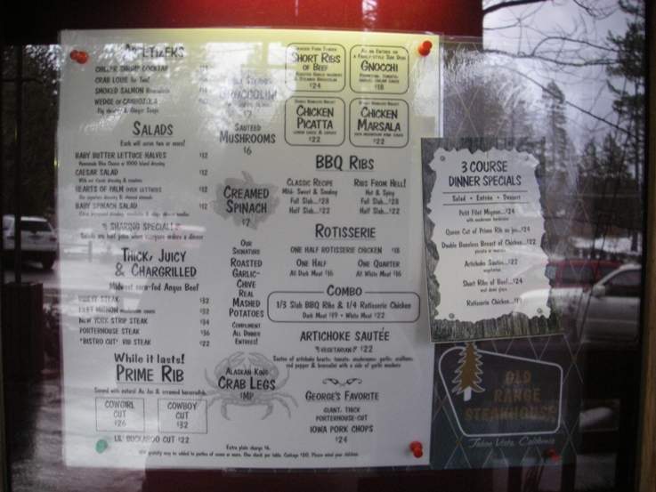 Old Range Steakhouse - Tahoe Vista, CA menu_pic