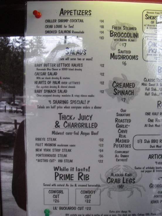 Old Range Steakhouse - Tahoe Vista, CA menu_pic