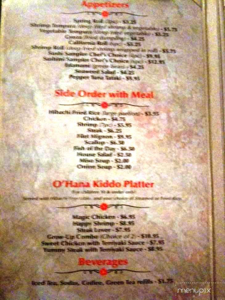 Ohana Steakhouse & Sushi Bar - Lubbock, TX menu_pic