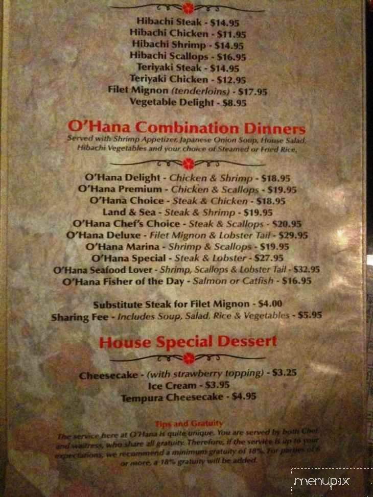 Ohana Steakhouse & Sushi Bar - Lubbock, TX menu_pic