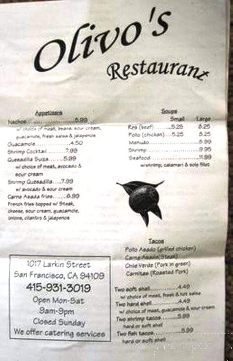 Olivos Restaurant - San Francisco, CA menu_pic