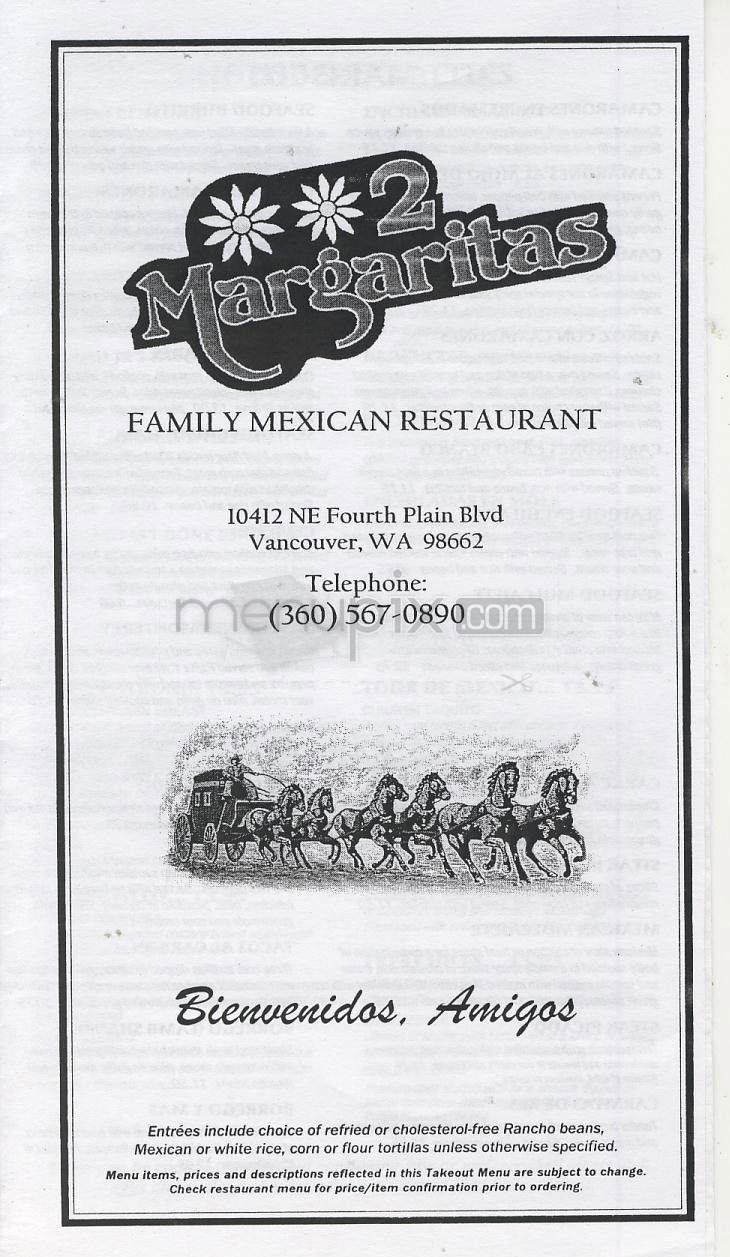 2 Margaritas Mexican Restaurant - Vancouver, WA menu_pic