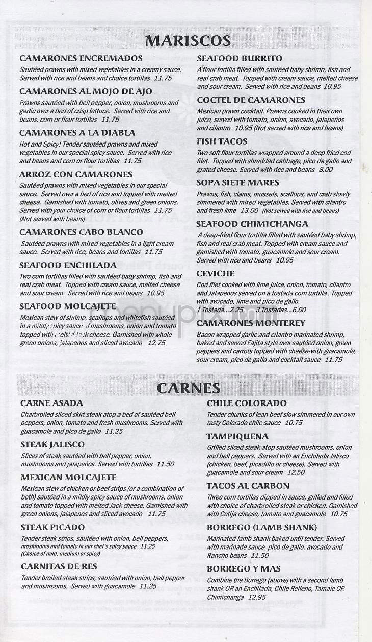 2 Margaritas Mexican Restaurant - Vancouver, WA menu_pic