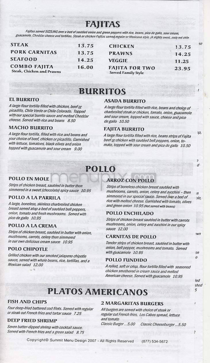 2 Margaritas Mexican Restaurant - Vancouver, WA menu_pic