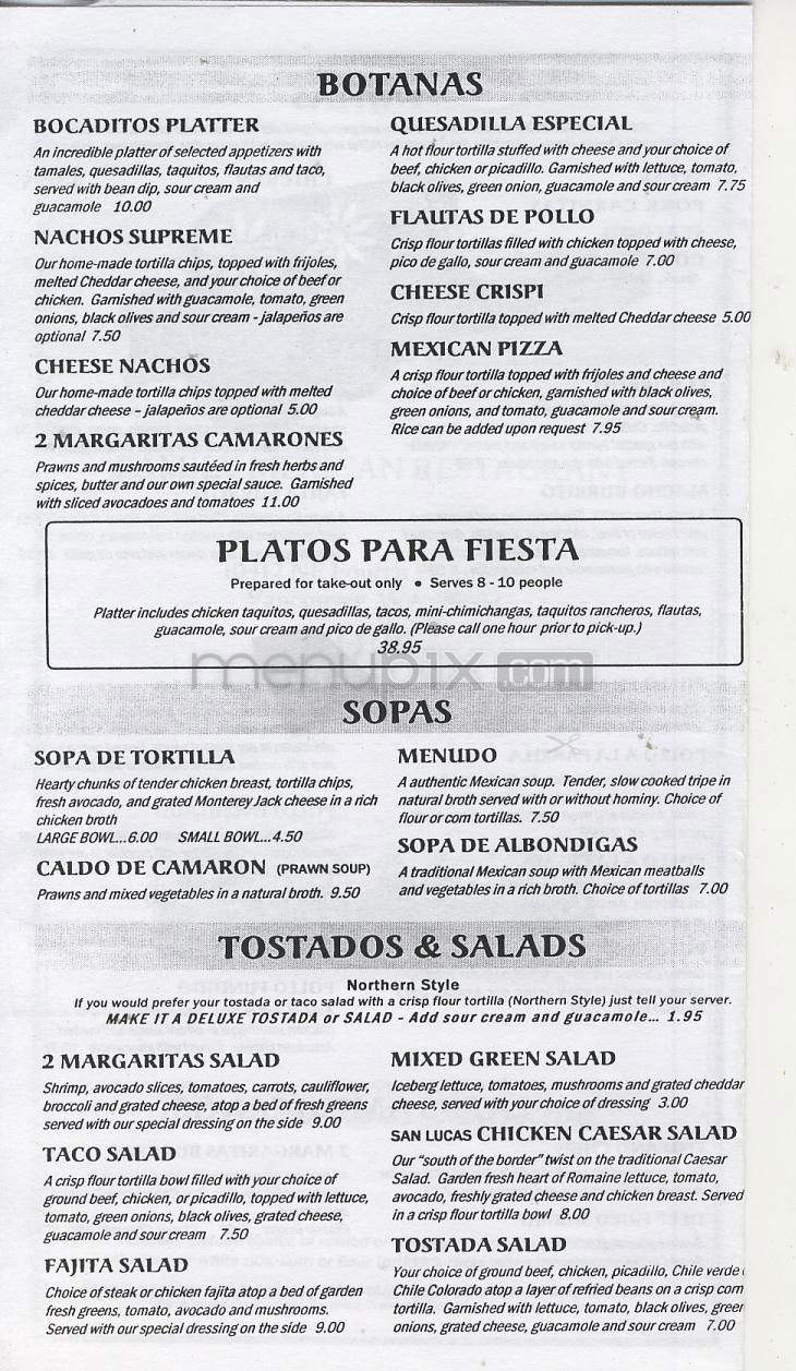 2 Margaritas Mexican Restaurant - Vancouver, WA menu_pic